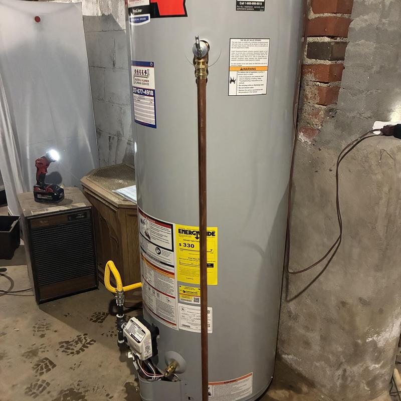 50 gallon gas water heater with new piping installation