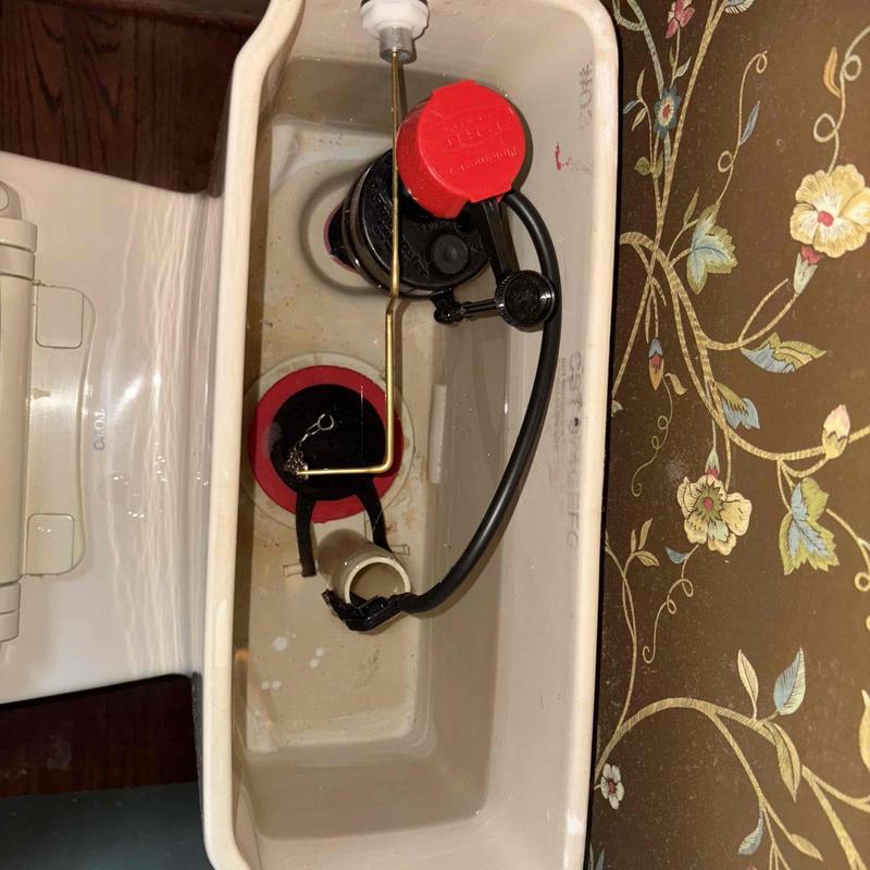 Toilet tank interior with flush valve components