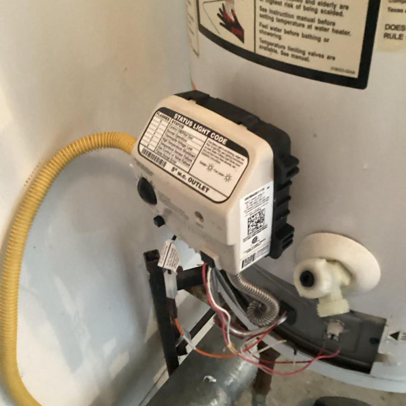 Gas water heater control valve with wiring and gas line