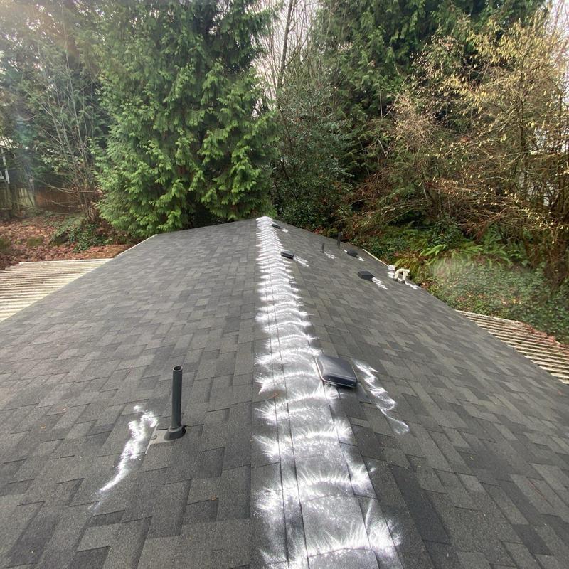 Roof shingles with chalk markings after inspection