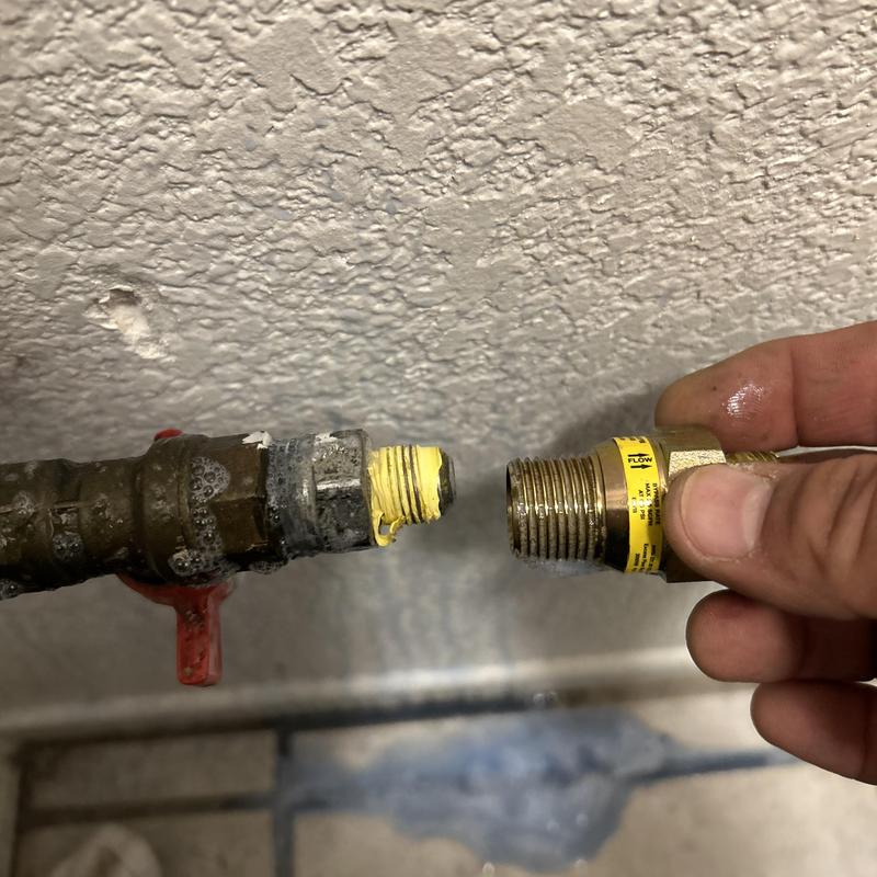 Gas dryer connection with new threaded fittings