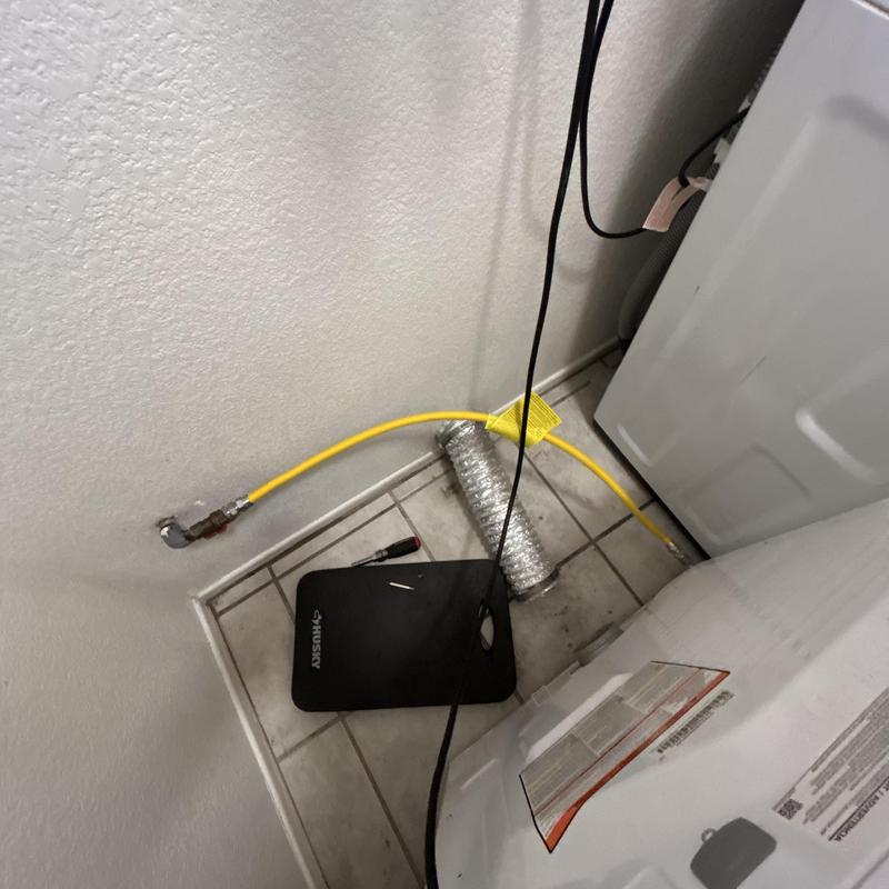 Gas line and dryer connection with pressure test tools