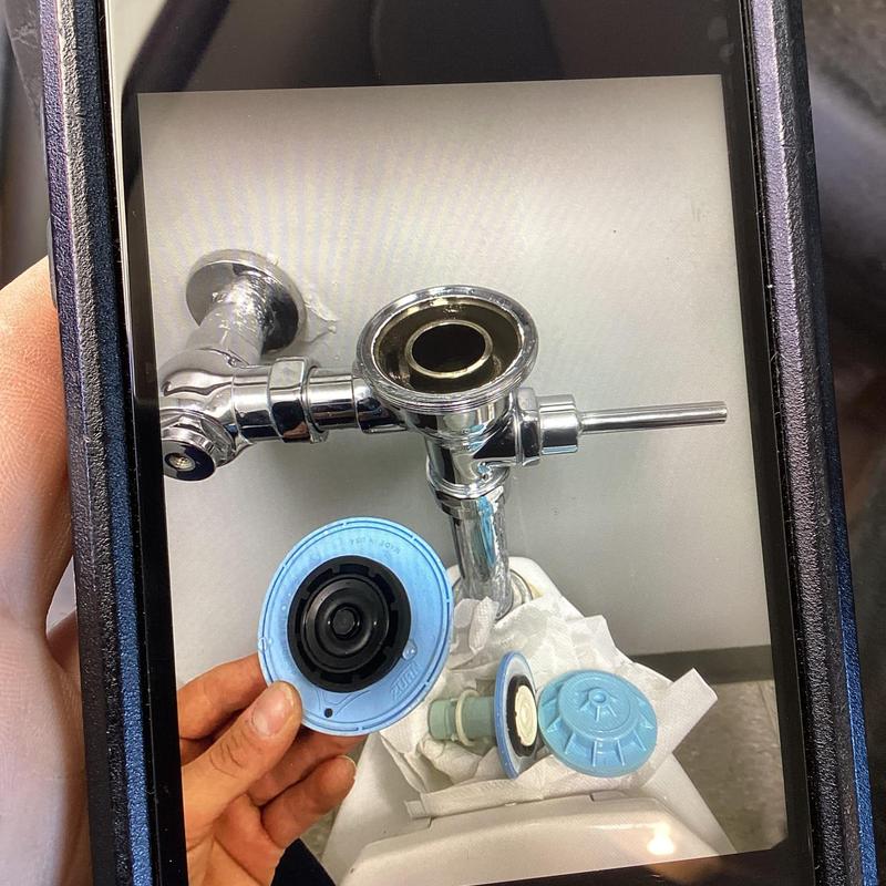 Toilet flush valve parts with rebuild components in hand