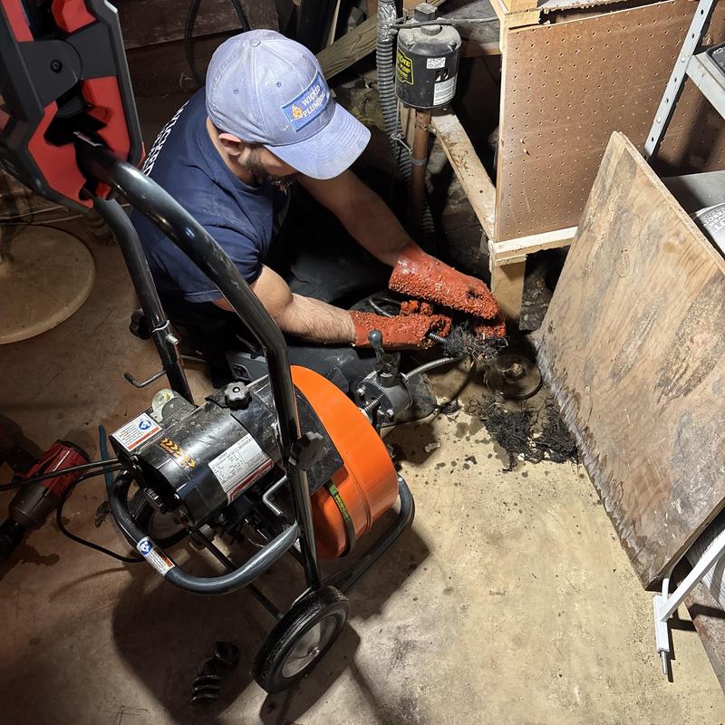 Main drain clog removal with plumbing snake machine Main drain clog removal with plumbing snake machine