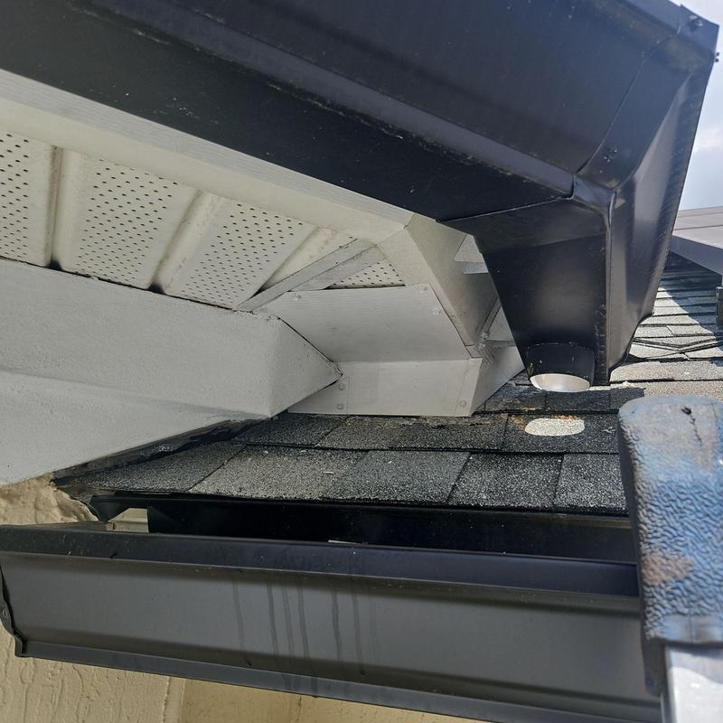 Roof soffit rodent protection installation under gutter system Roof soffit rodent protection installation under gutter system