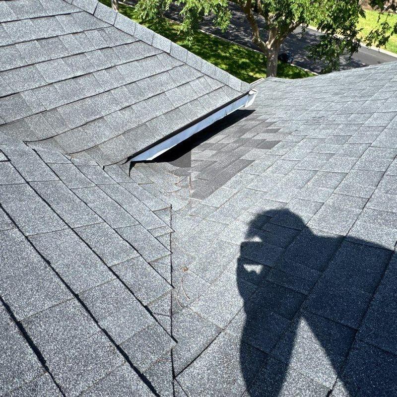 Roof shingles and plywood replacement with new gutter end cap Roof shingles and plywood replacement with new gutter end cap