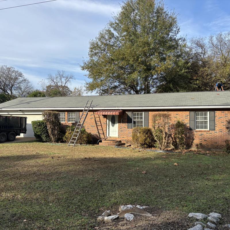 Estate grey Owens Corning roof with ladder on house Estate grey Owens Corning roof with ladder on house