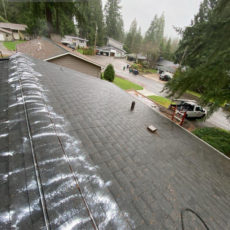 Asphalt shingle roof with chalk markings for repair