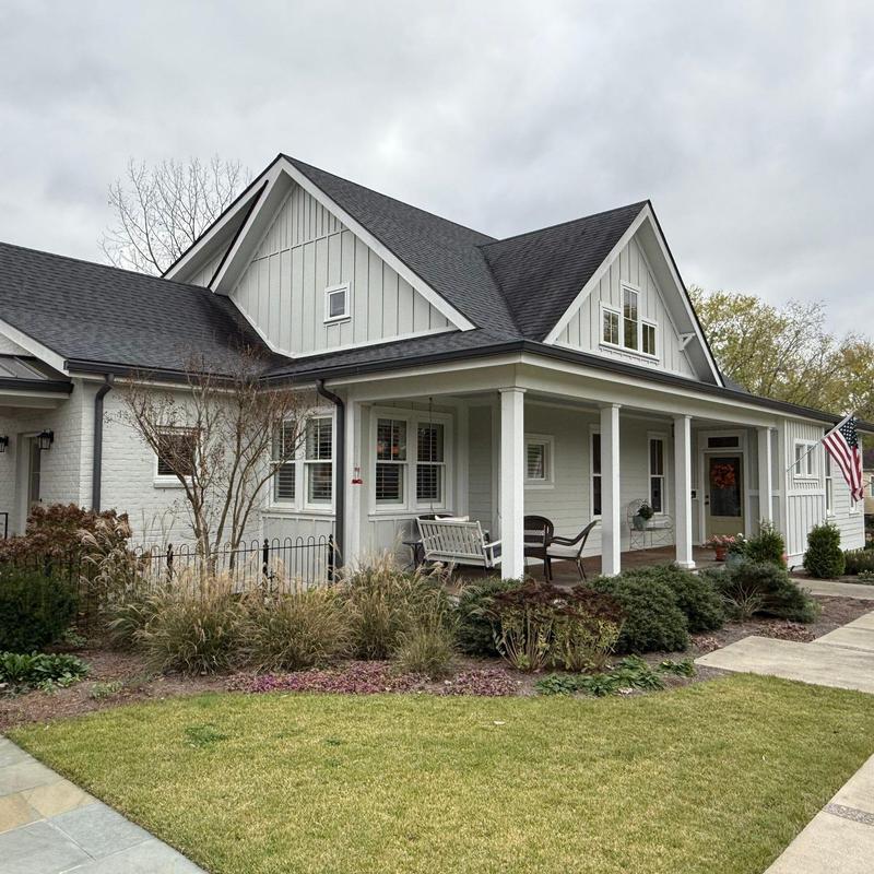 Roof shingles and ridge caps on residential home