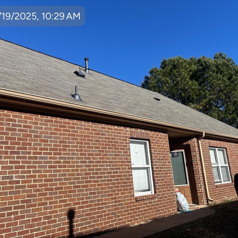 Owens Corning Driftwood shingles on brick home roof Owens Corning Driftwood shingles on brick home roof