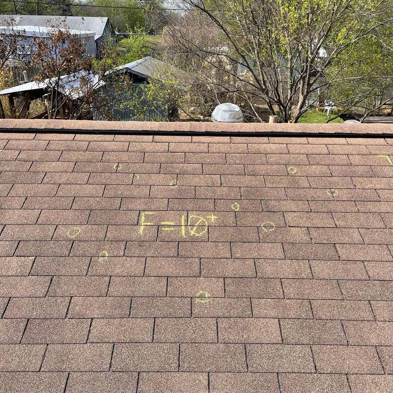 GAF Royal Sovereign shingle with hail damage marks