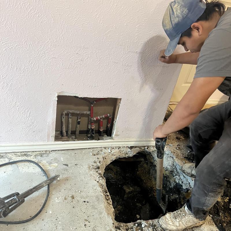 Hot water line slab leak repair under concrete floor