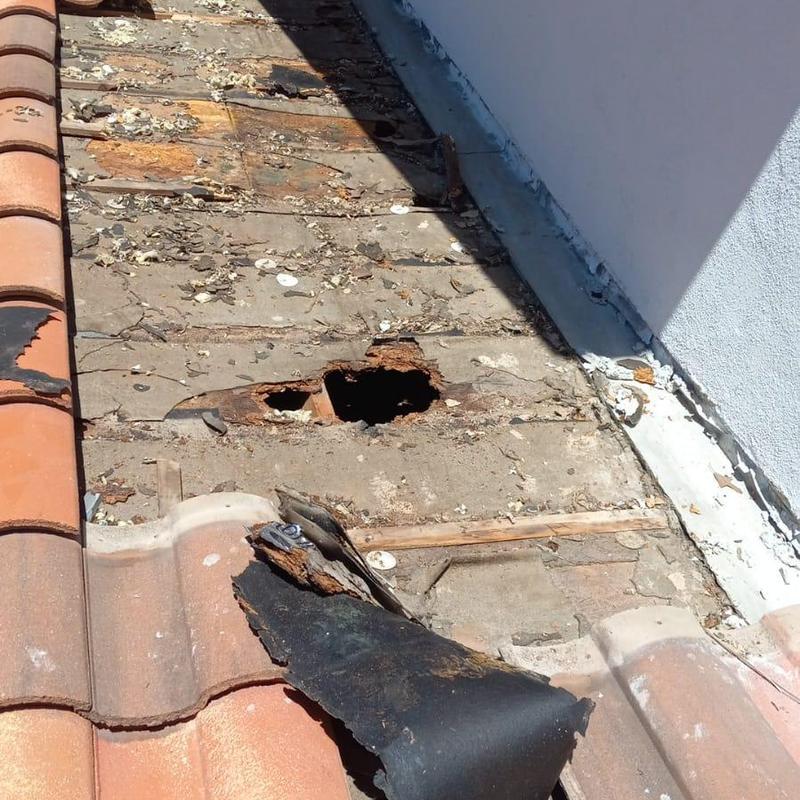 Boral tile roof decking with water damage hole