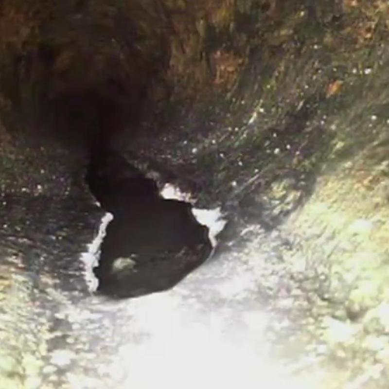 Collapsed drain pipe inside 4-inch cleanout line