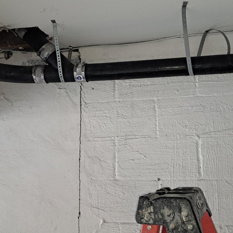 Sewer horizontal drain pipes with new slope in garage Sewer horizontal drain pipes with new slope in garage