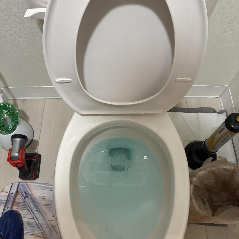 Toilet bowl with clear water after unclogging