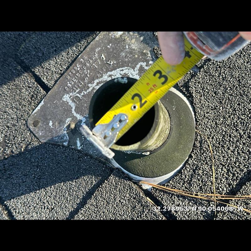 Roof vent pipe measurement on asphalt shingle roof
