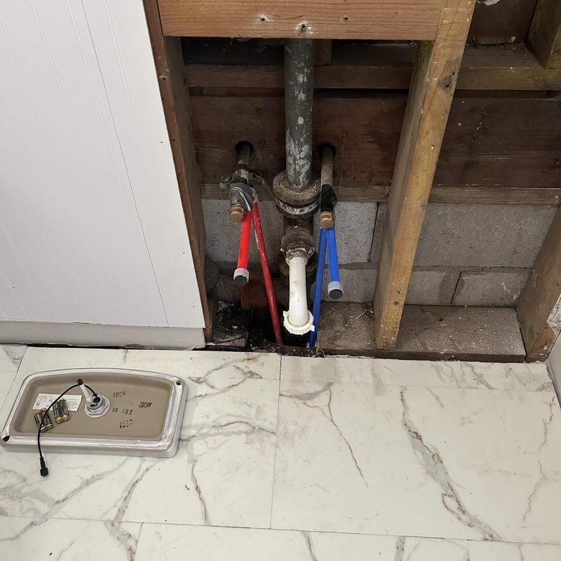 Toilet water supply and drain plumbing installation