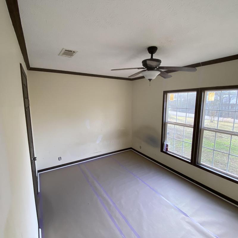 Floor covering installation for paint preparation in room Floor covering installation for paint preparation in room