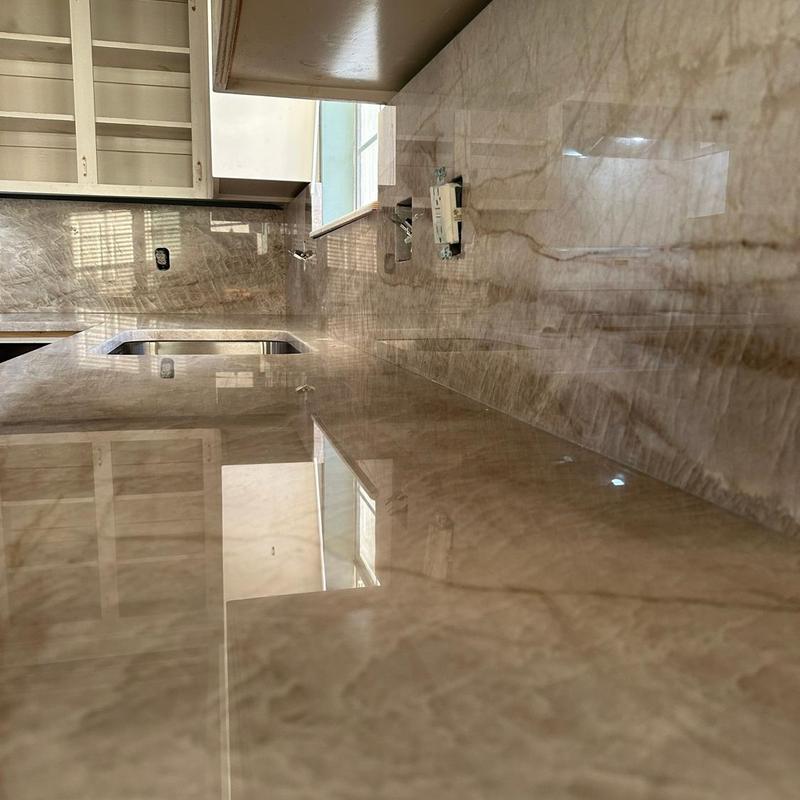 Taj Mahal granite countertop installation in kitchen Taj Mahal granite countertop installation in kitchen