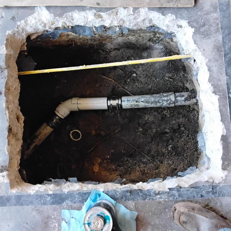 3-inch PVC sewer line repair under concrete garage floor