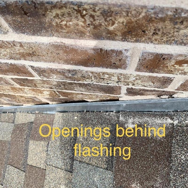 Roof counter flashing with visible gaps behind it