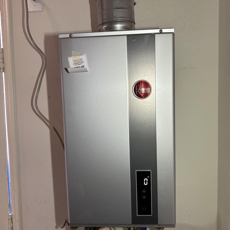 Rheem tankless water heater with vent and controls