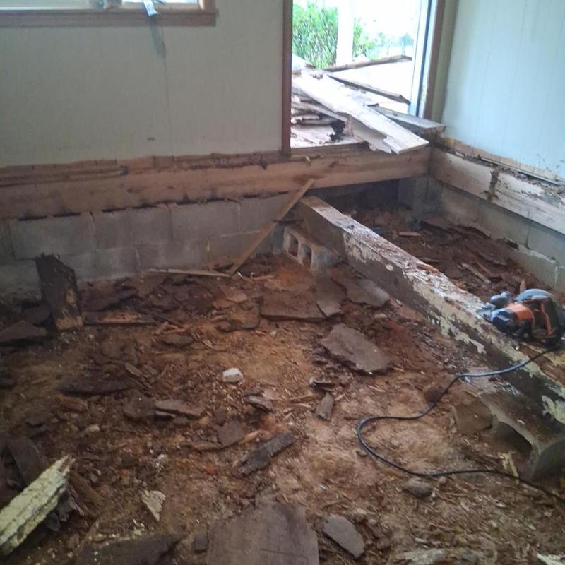 Floor joists removal and substructure demolition debris Floor joists removal and substructure demolition debris