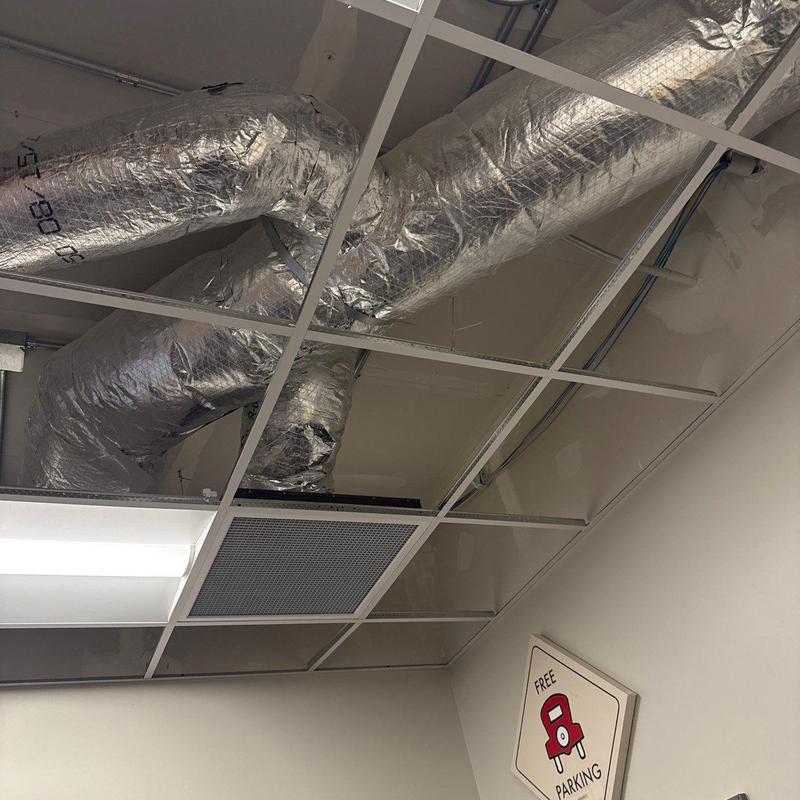 HVAC ductwork and ceiling grid installation