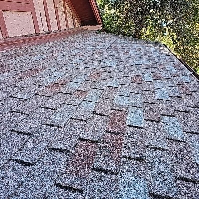 Shingle roof with old hail damage and wear