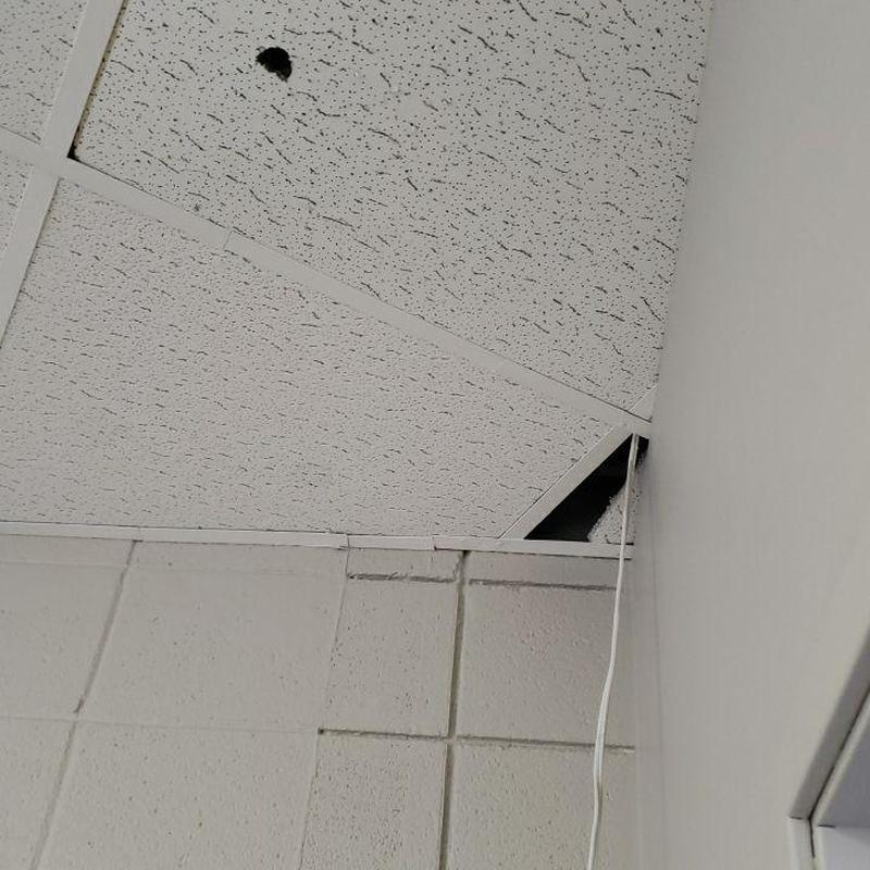 Ceiling tile missing with ceiling grid and wall corner