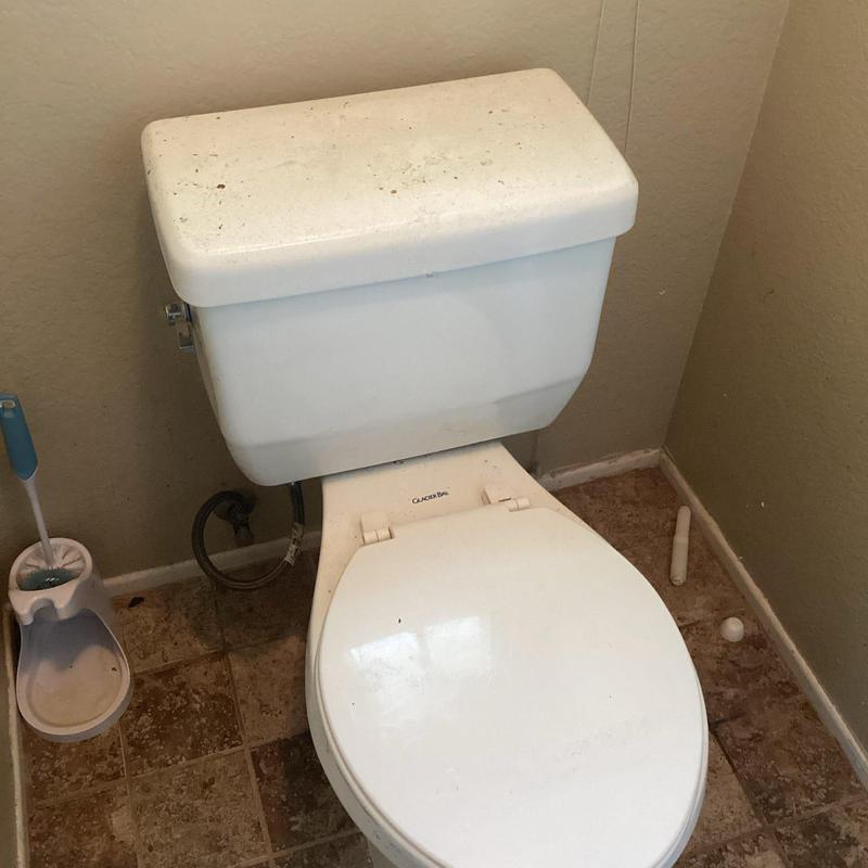 Toilet with new wax ring and mounting bolts installed