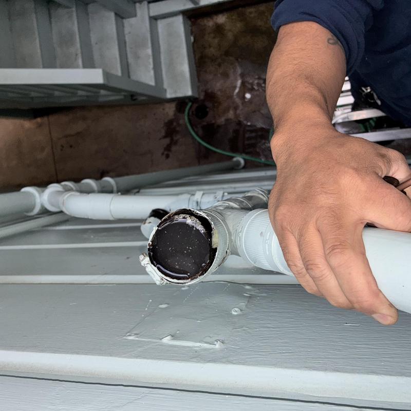 Kitchen sink drain with grease clog during cleaning service