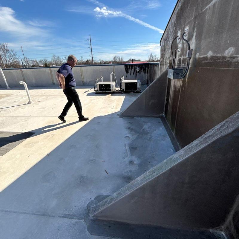 Commercial roof surface and flashing inspection with damage