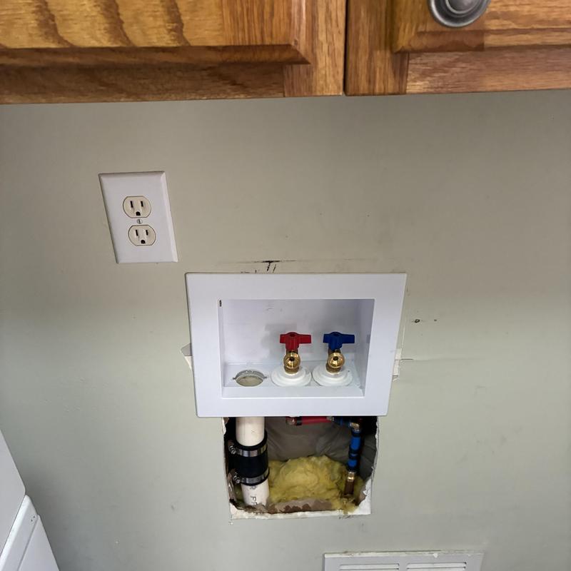 Washer box with hot and cold water valves installation