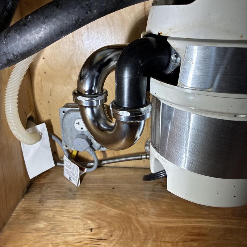 Kitchen sink P-trap and garbage disposal installation