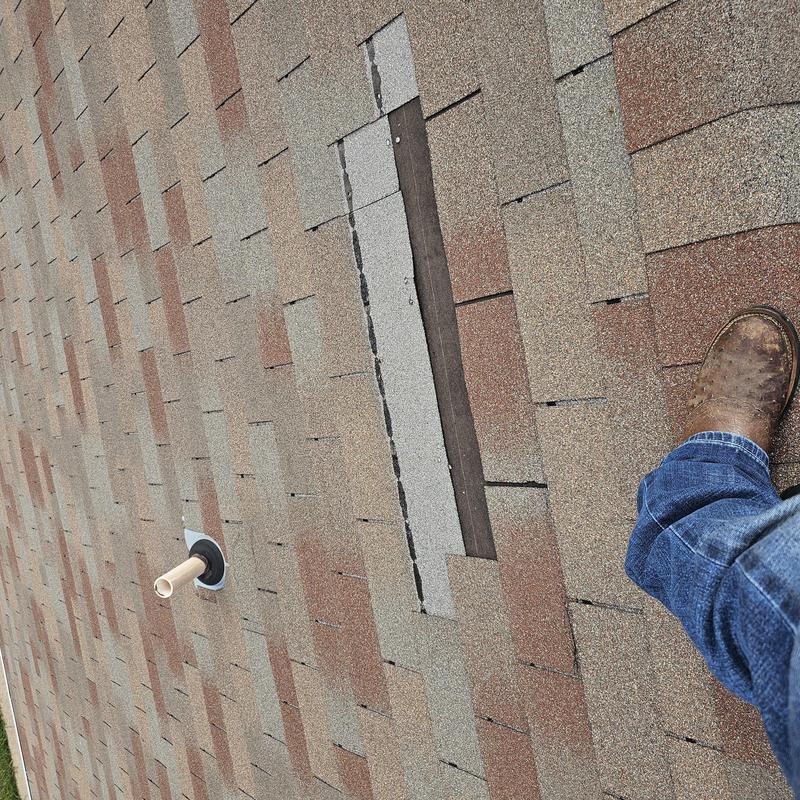 Roof shingles with missing and damaged panels