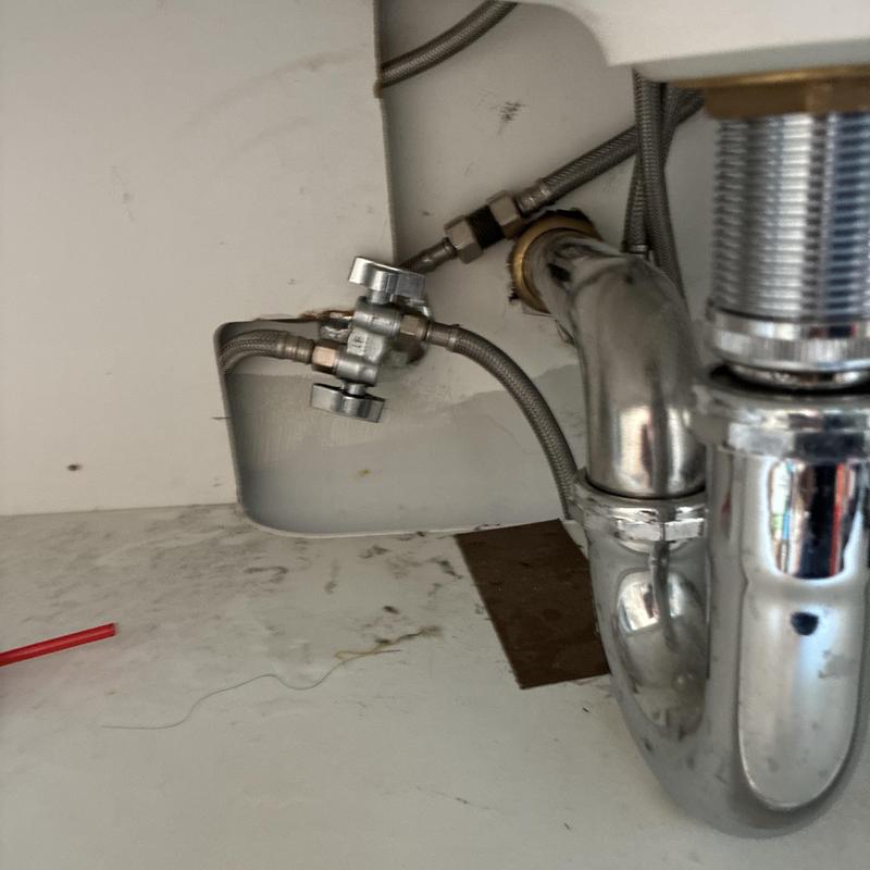 Dual angle stop and water supply lines under sink