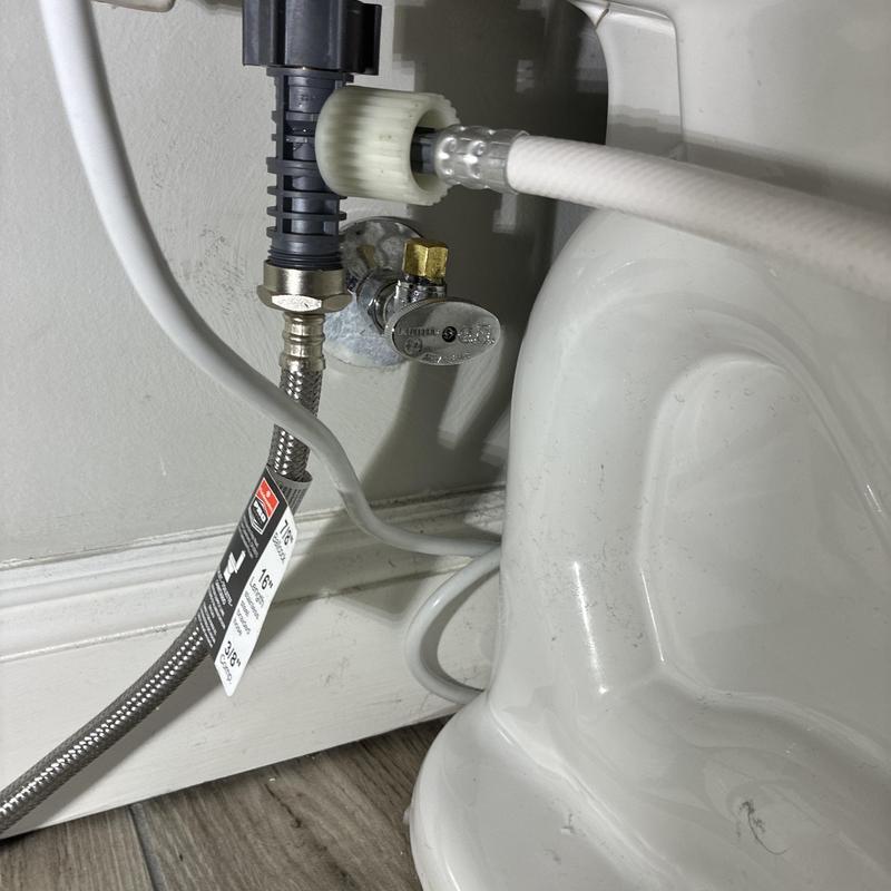 Toilet water supply line and dual angle stop installation