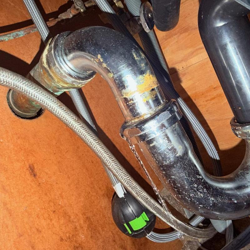 P-trap pipe under sink with new installation