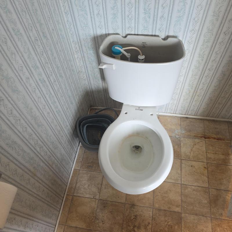 Toilet tank and bowl with removed seat and water line