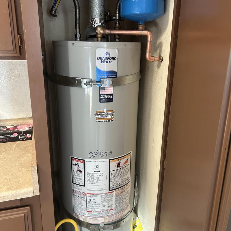 Bradford White water heater with new plumbing installation