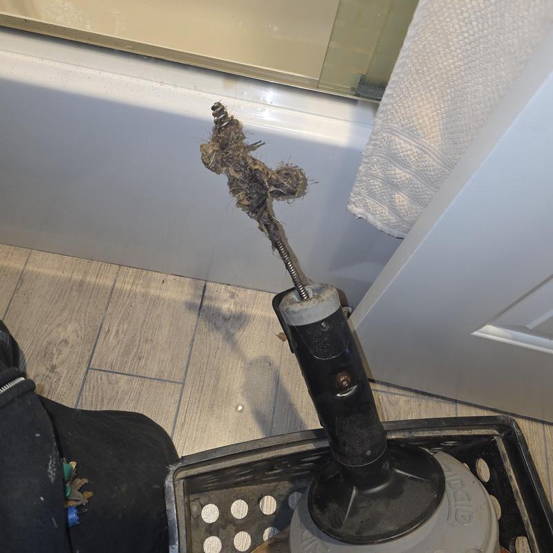 Bathroom tub drain clog with removed hair debris