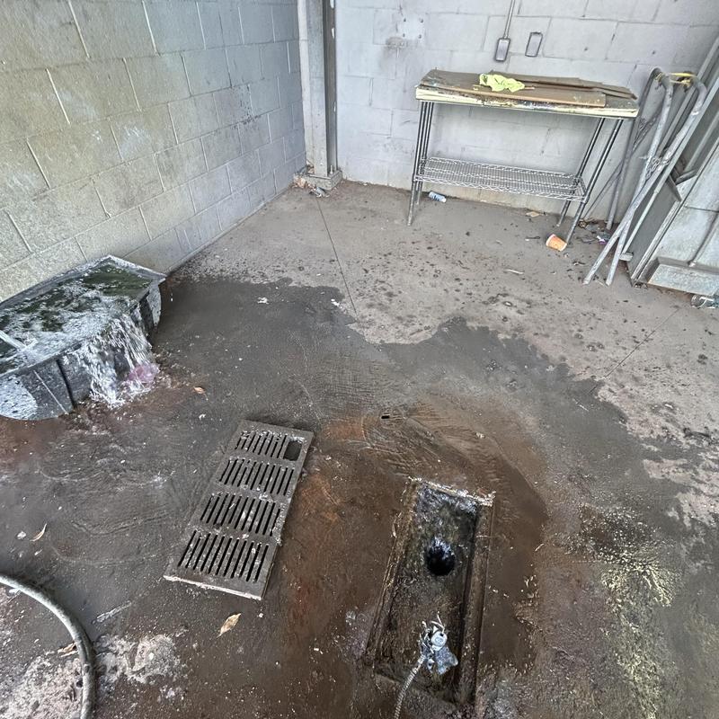 Drain line and area drain clean out clearing in commercial car wash