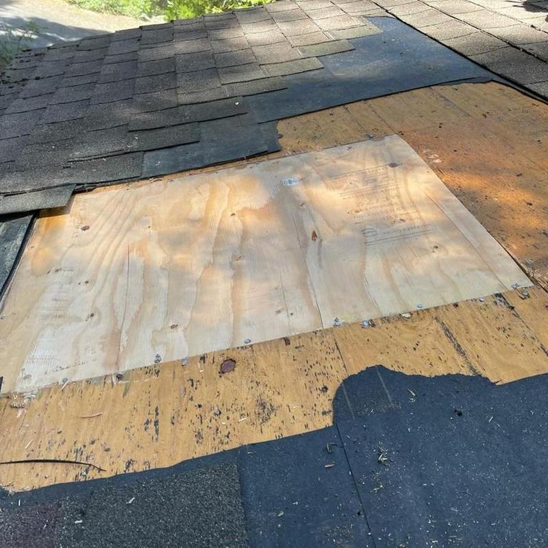 Roof plywood patch with surrounding shingles in Sonora CA