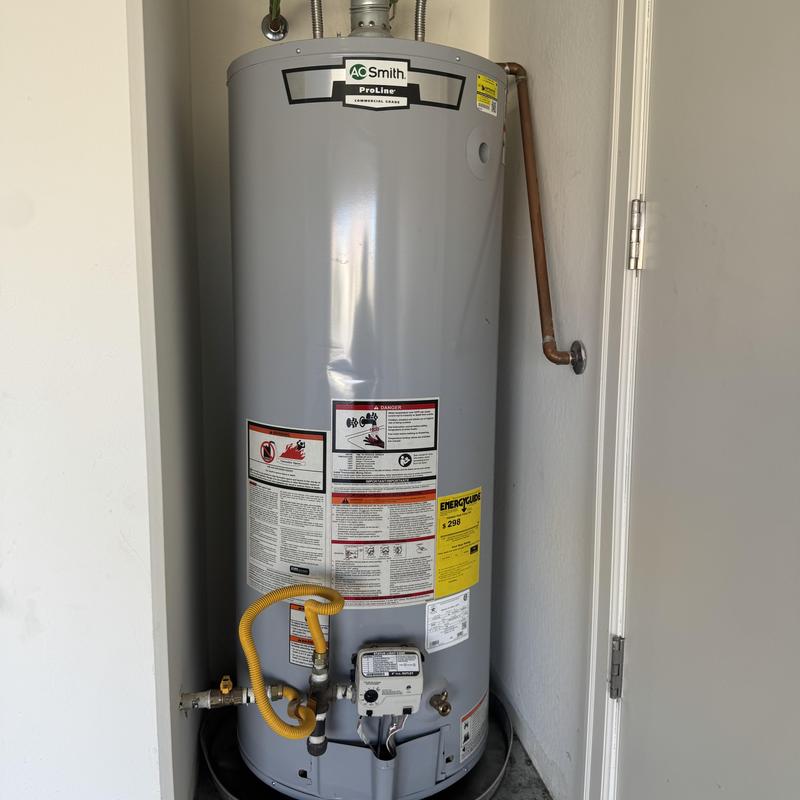 A.O. Smith ProLine water heater installation in garage