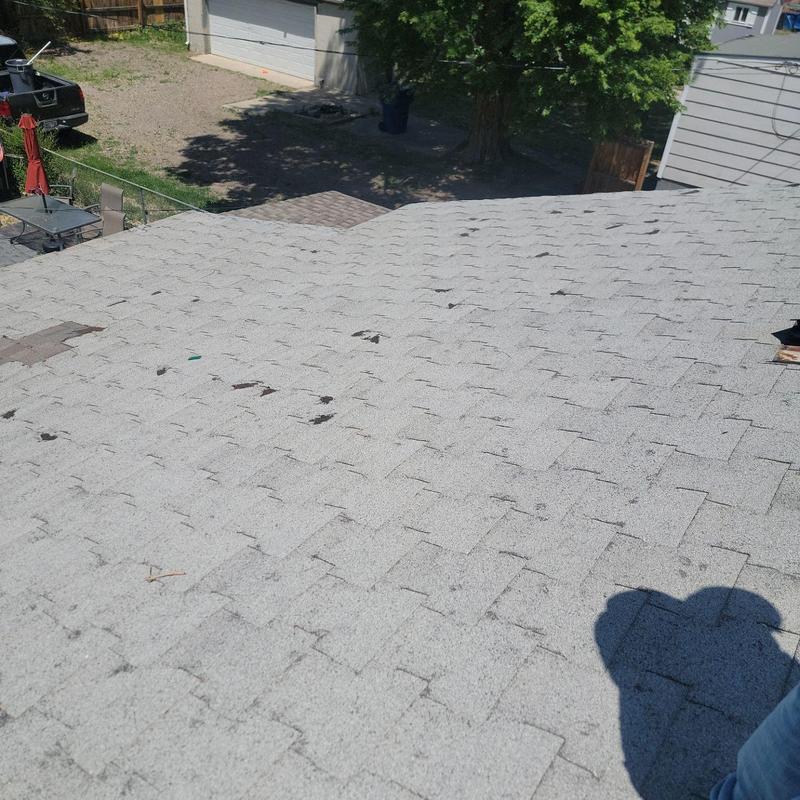 T-Lock shingle roof with visible hail damage T-Lock shingle roof with visible hail damage