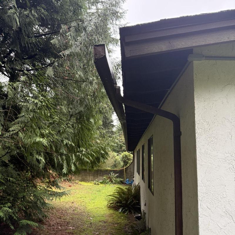 Gutter system inspection on residential house exterior