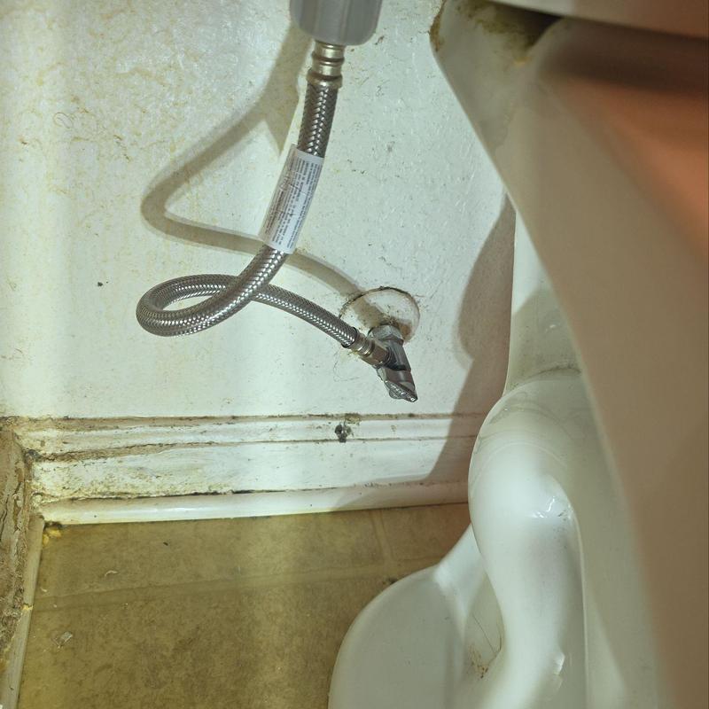 Toilet quarter turn angle stop valve installation near base