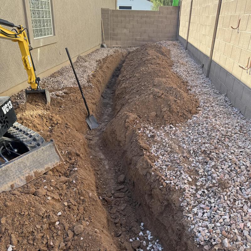 Gas line trench excavation for pool heater installation